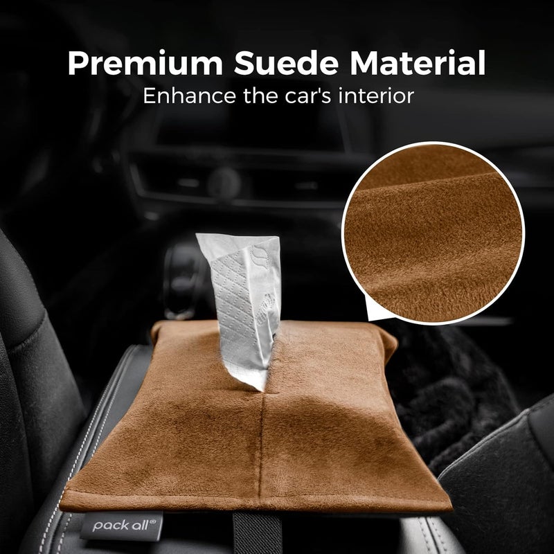 pack all Car Tissue Holder, Premium Microsuede Sun Visor Napkin Dispenser, Wipes Case for Backseat, Vehicle Accessories (Mocha Brown) - Image 3